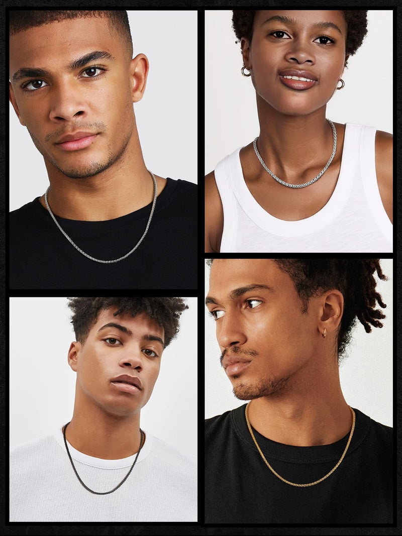 PROSTEEL 18K Gold Plated Wheat Layering Necklace Twisted Chain Mens Jewelry 6mm Hip Hop Gold Chain for Men - Image 2